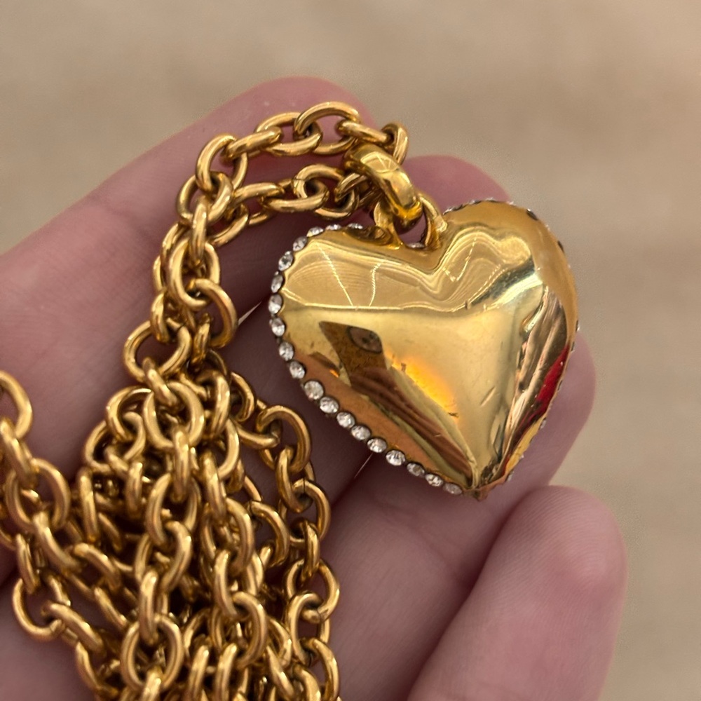 Juicy Couture Vintage Gold and Silver Rhinestone Heart Long Chain Necklace - Picture 6 of 6